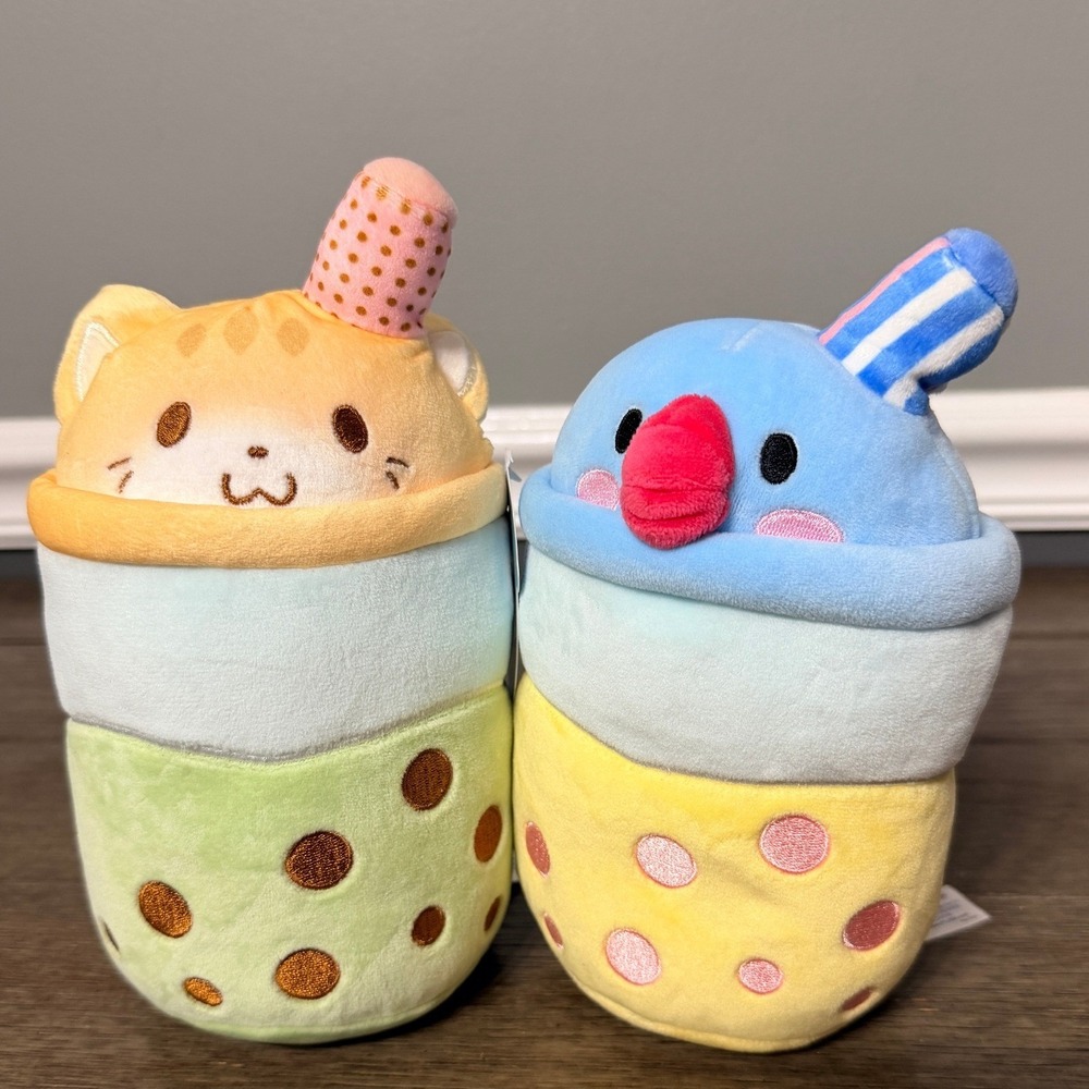 Kawaii Puchi Gumi Boba Tea Plush Cat & Bird Plush‎ Set